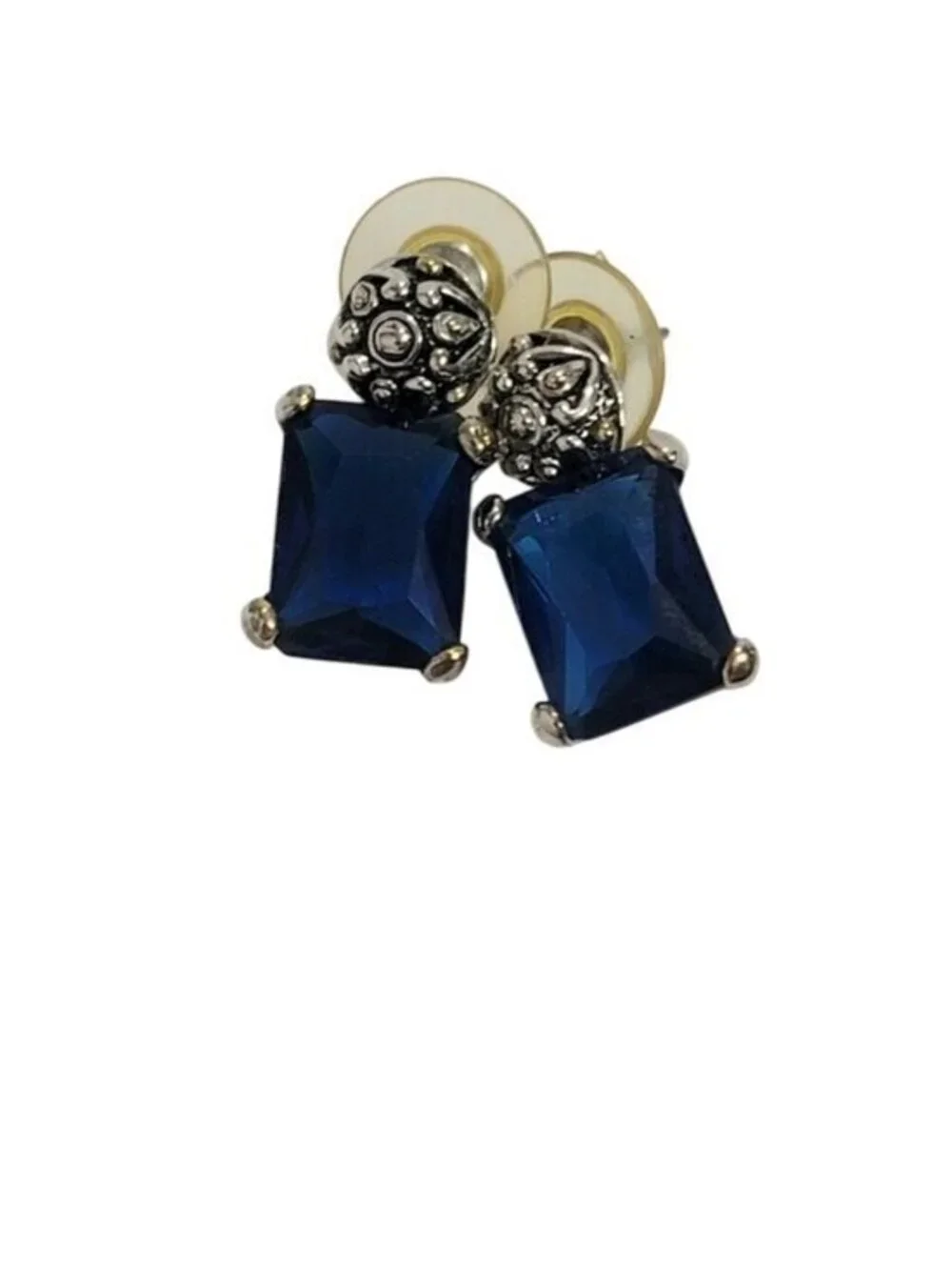 Vintage  Blue Pendant Necklace Earring Set Pearl Pendant